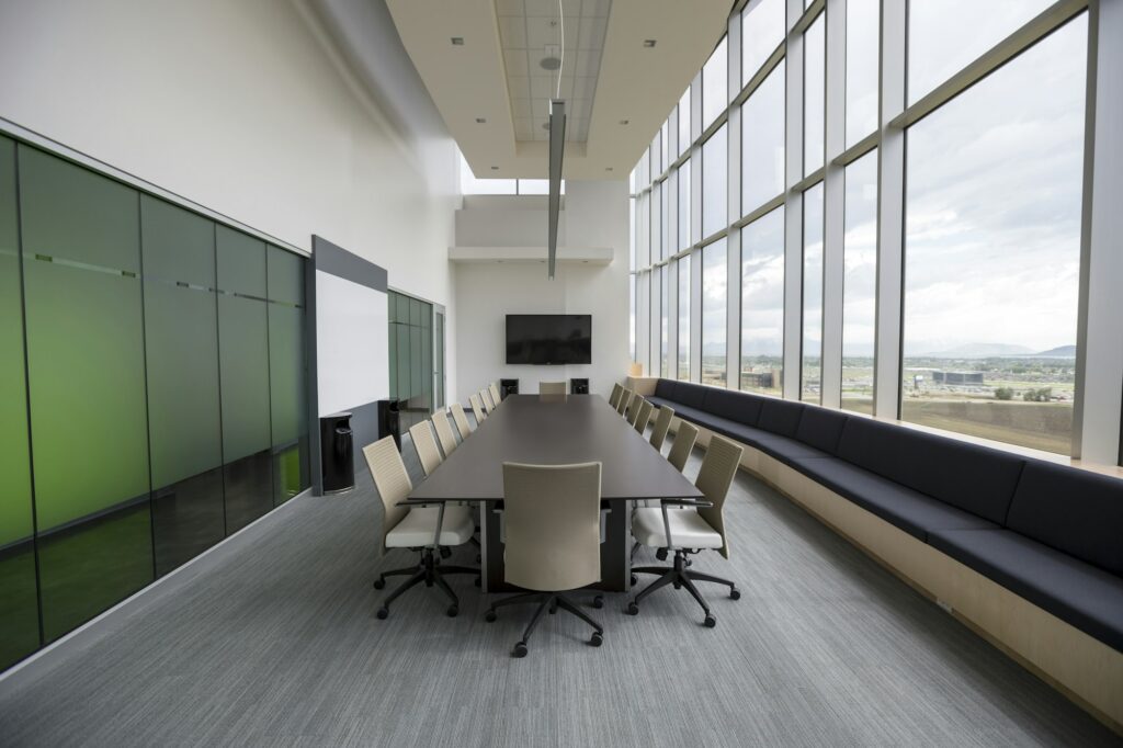 Conference room with wall-mounted display