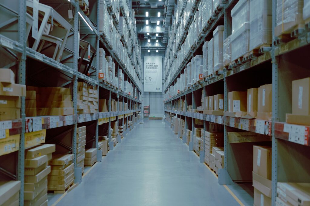 Warehouse aisle with pallet racking